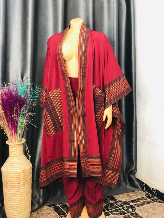 Handmade Burgundy African Kimono Set – Bold, Elegant & Comfortable