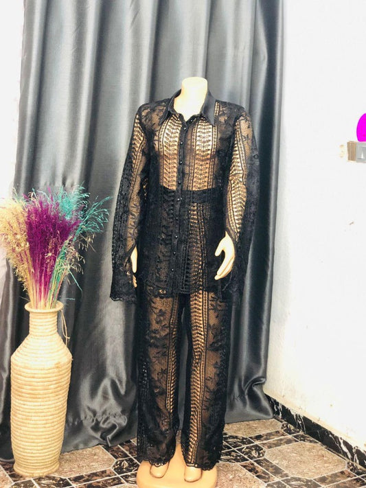Authentic Handmade Black Lace Two-Piece Set